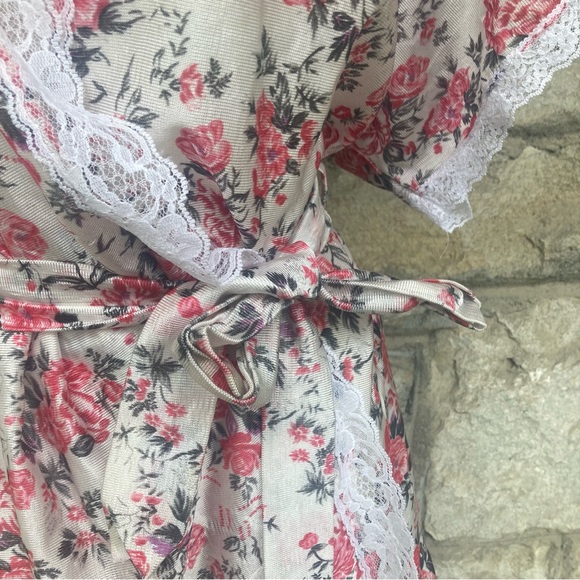 Vintage Private Moments NY floral flower lace trim wrap robe lingerie - Picture 12 of 15